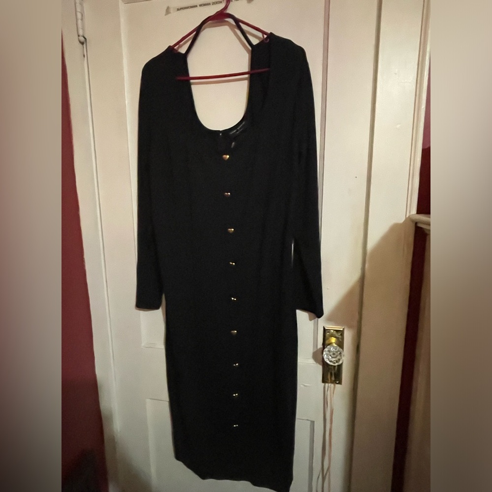 Black Dress with Sweetheart Neckline and Heart Buttons